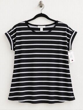 Women's Black & White Striped Short Sleeve Tee